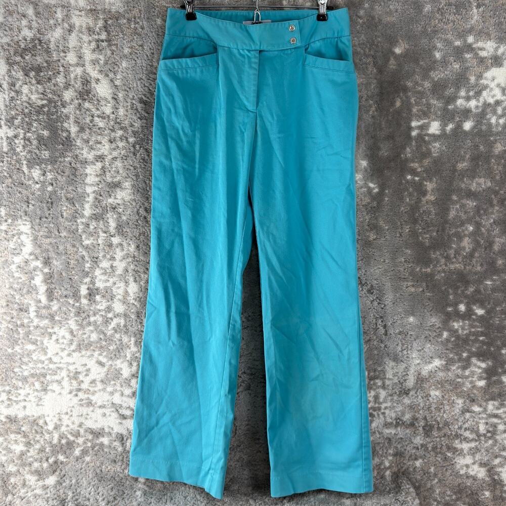 Acorn Size 8 Flat Front Straight Leg Casual Pants Blue‎ Button Zip Pocket